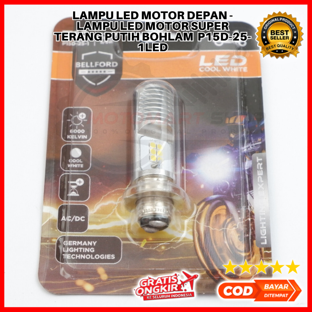 ไฟ LED หน้ารถจักรยานยนต์ - ไฟ LED มอเตอร์ไซค์สว่างเป็นพิเศษ หลอดไฟสีขาว P15D-25-1LED