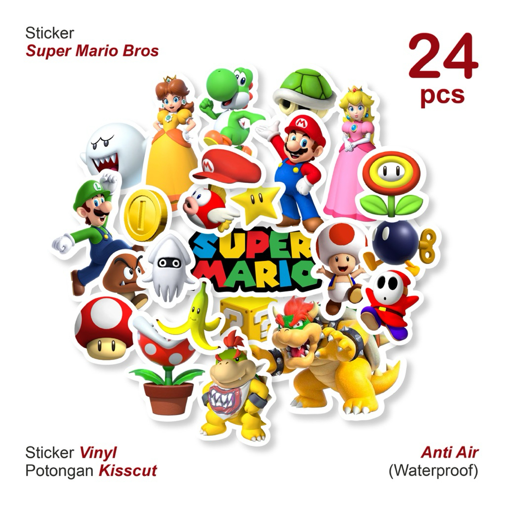 สติ๊กเกอร์ Super Mario Bros 24 ชิ้น 0044 | มาริโอ Nintendo World Kart | แก้วน้ําแล็ปท็อป Ipad HP