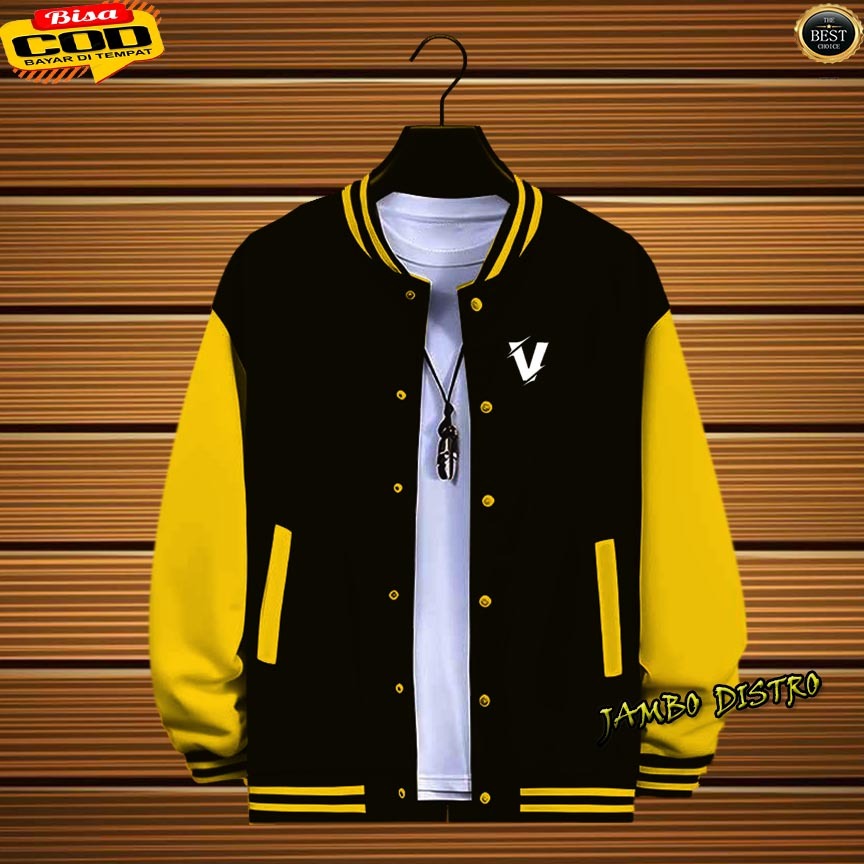 INITIAL VARSITY JACKET (V) A - Z Varsity Baseball Unisex Distro Jacket 02 ปุ่ม unisex Varsity Flace 