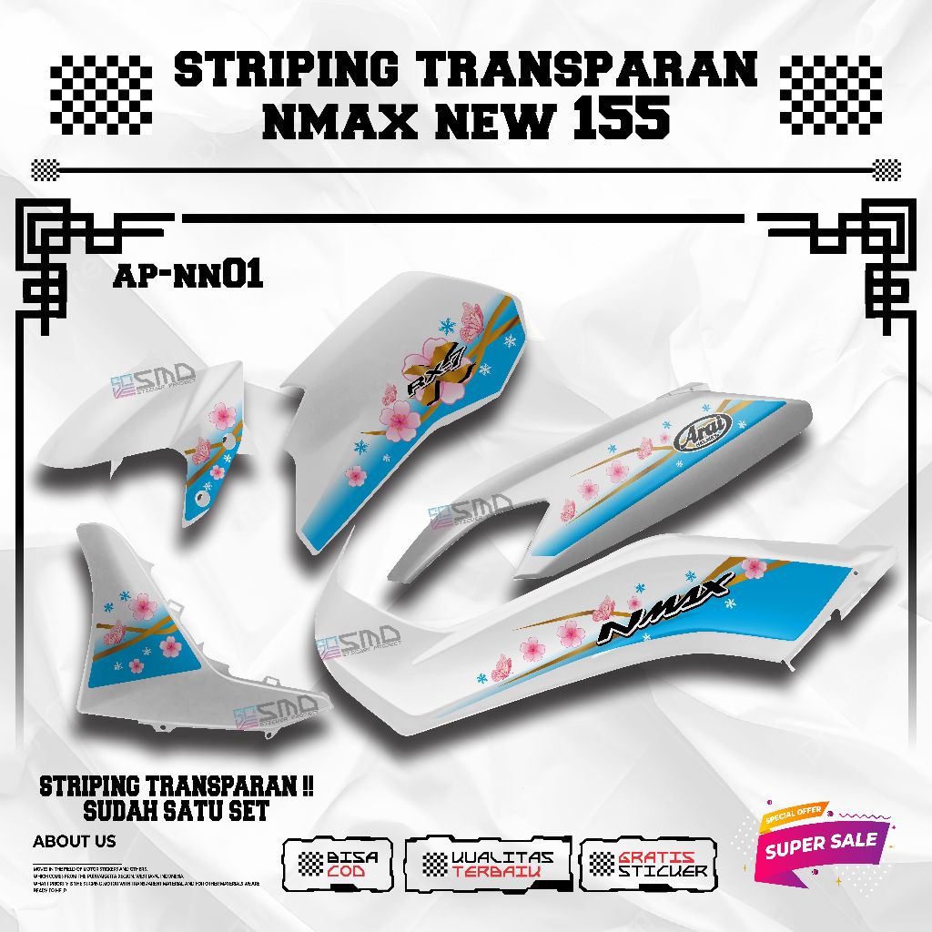 Transparent Striping yamaha nmax new Motif Arai Flower Viral Elegant Motorcycle Sticker คุณภาพสูง