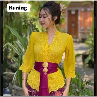 KEBAYA KUNING LENGAN LONCENG  BUSANA ADAT BALI ATASAN WANITA