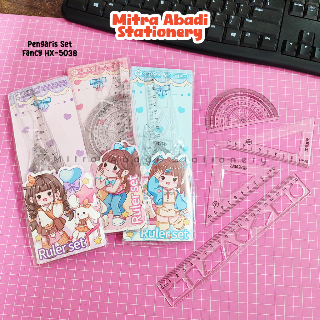 (1 ชุด) RULER SET / VIS1 VANCO FANCY RULER CLEAR TRANSPARENT CUTE STATIONERY
