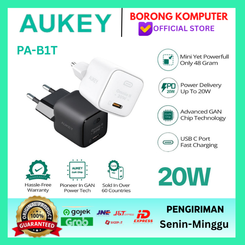 AUKEY Charger Type C 20W GAN PD 3.0 Fast Charging Black & White PA-B1T