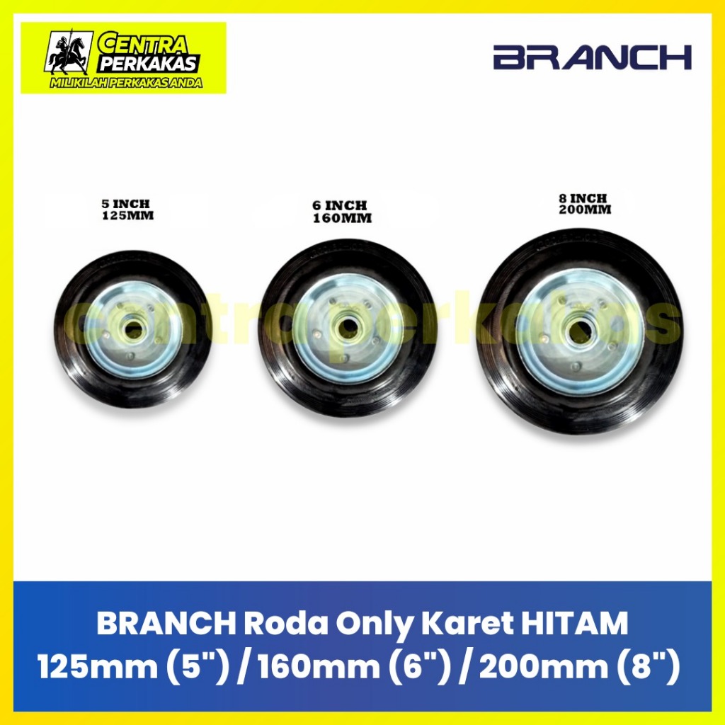 BRANCH REFILL BLACK RUBBER FLAT WHEELS 6"/8" MULTIFUNCTIONAL TROLLEY WHEELS