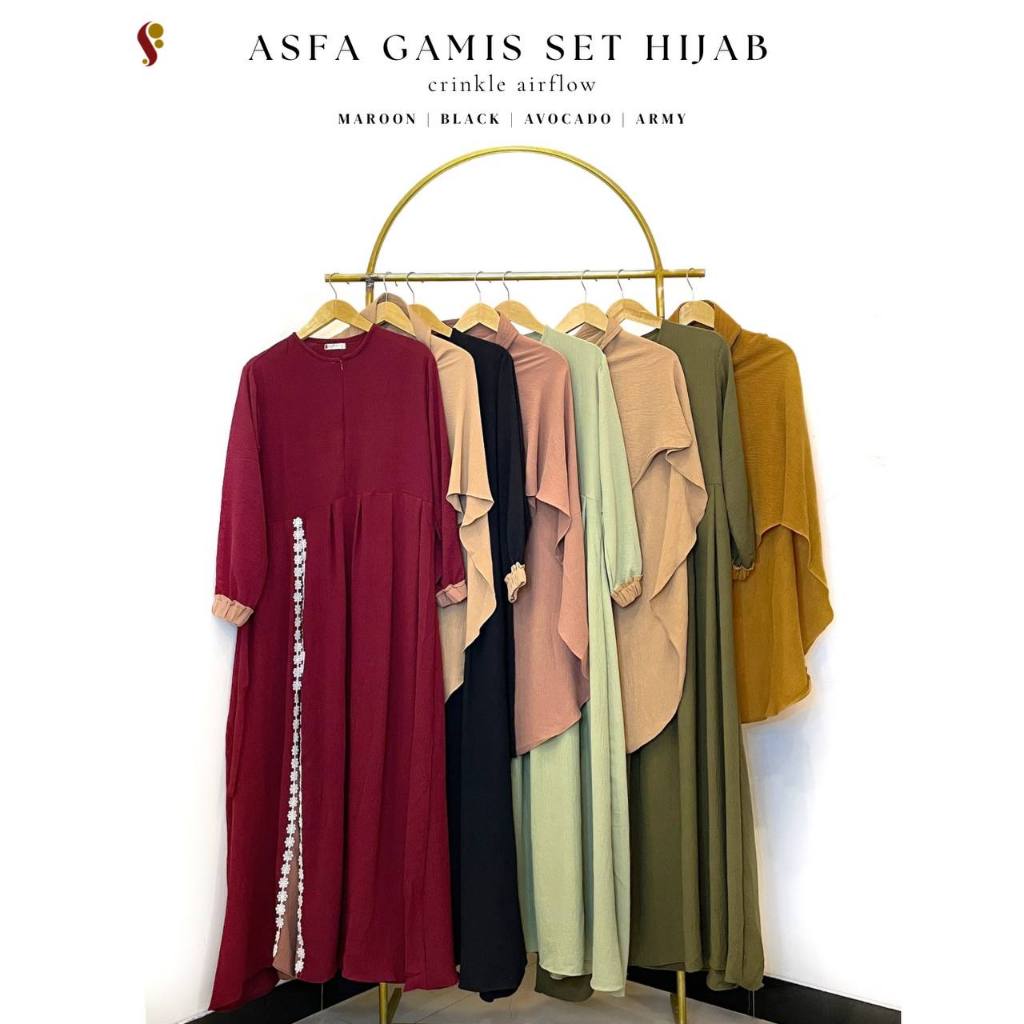 - SYARI SET - ASFA GAMIS SET HIJAB SIMPLE PLAIN ELEGANT