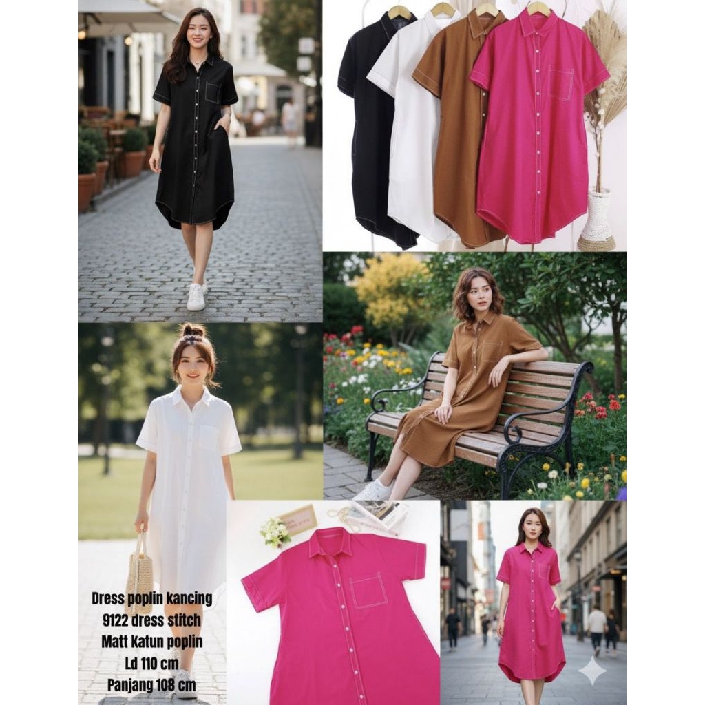 KATUN JC88 - Alicia Midi Dress - ชุดเดรส Popline Cotton Midi พร้อมปุ่ม Live