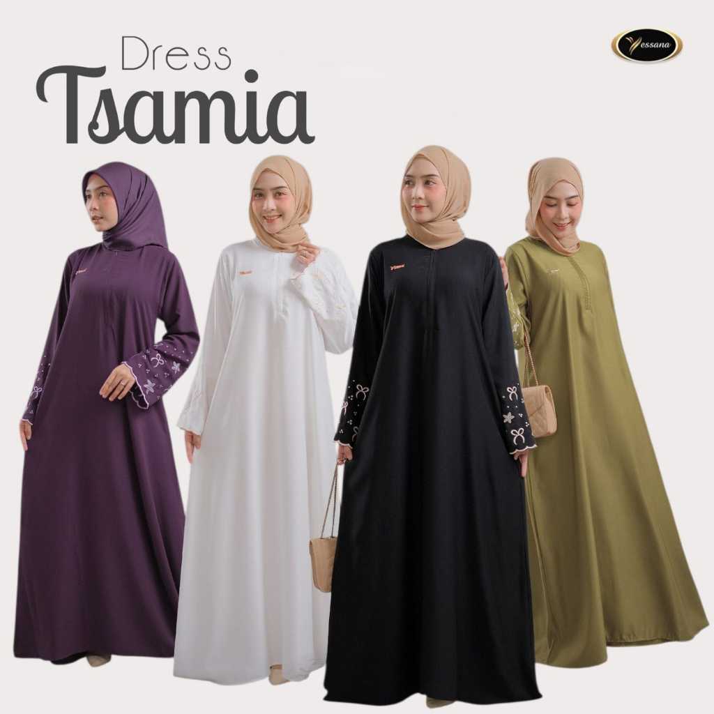Tsamia Dress ปักริบบิ้น Motif Coquette Sleeves Elegant Dress