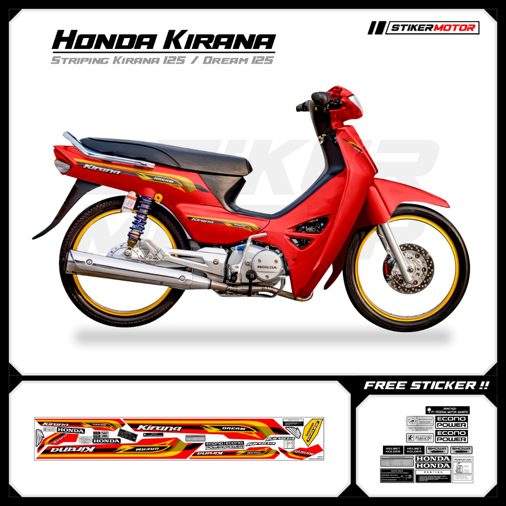 KIR40 Striping สติกเกอร์ Honda Kirana 125 Honda Dream 125 Motohai Variations Striker สติกเกอร์ Strip