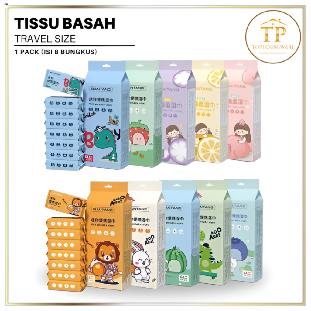 TP Mini Wet Wipes 1 แพ็ค 8 Travel Wet Wipes ผ้าเช็ดทําความสะอาดเปียกขนาดเล็กที่ไม่ใช่แอลกอฮอล์สําหรั