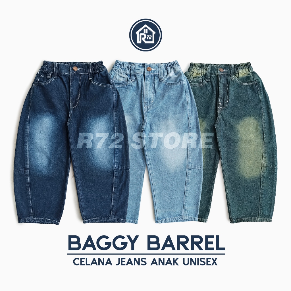 R72 Baggy Barrel Jeans – กางเกงเด็ก Unisex บอลลูน Skena อายุ 2 – 9 ปีกางเกงยีนส์นุ่มแฟชั่นเด็ก