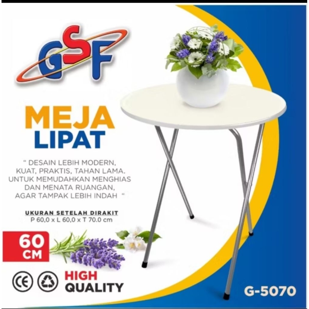 71. GSF G.5070 FOLDING TABLE / 60CM ROUND TABLE G-5070 / PRACTICAL MINIMALIST FOLDING TABLE / DECORA
