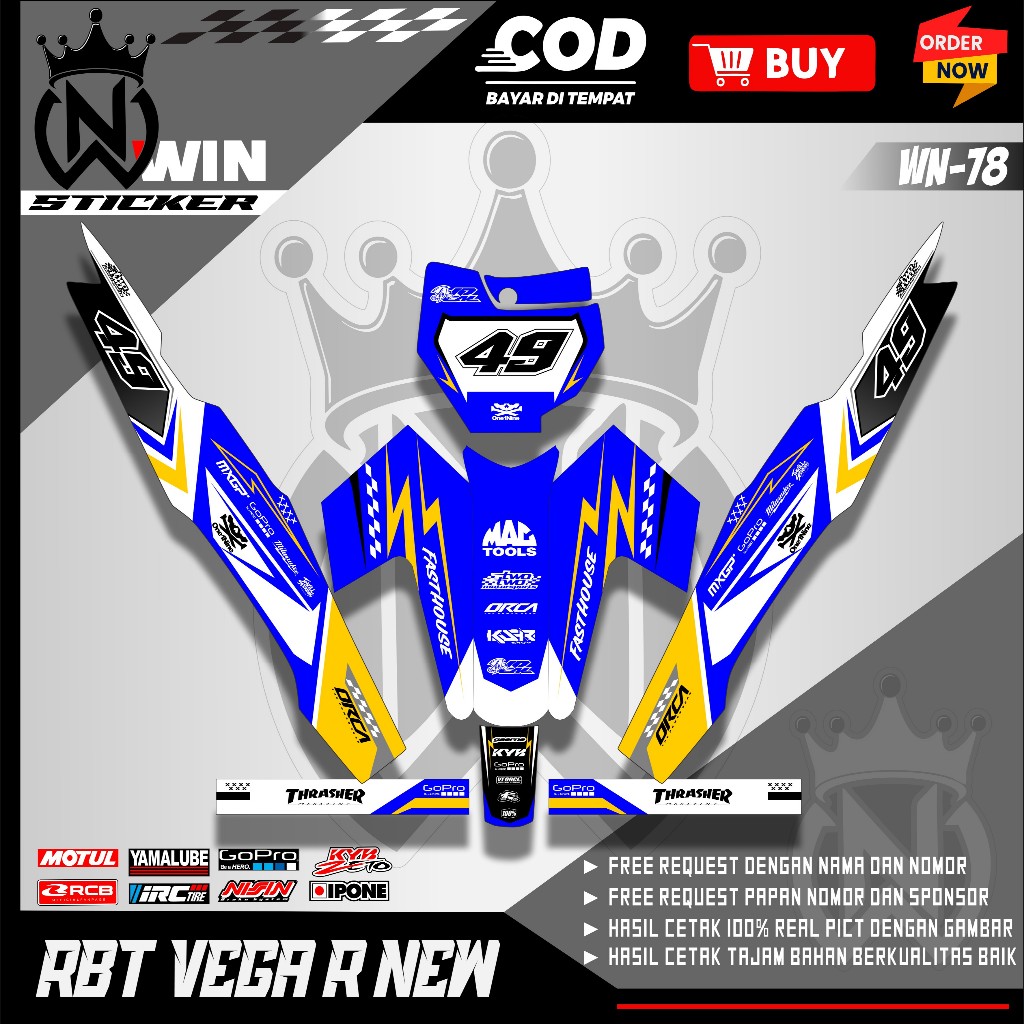 RBT VEGA R ใหม่ Decal สติกเกอร์ - BRT GTX Trill Supermoto Trabas ดัดแปลงเป็ด Striping Racing Design 