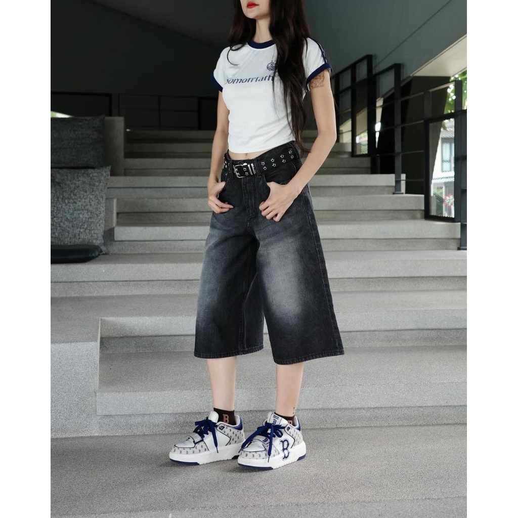 กางเกงยีนส์ Unisex กางเกงขาสั้น Jort Pant Baggy กางเกงยีนส์ผู้ชายและผู้หญิง Jort Pant y2k กางเกงยีนส