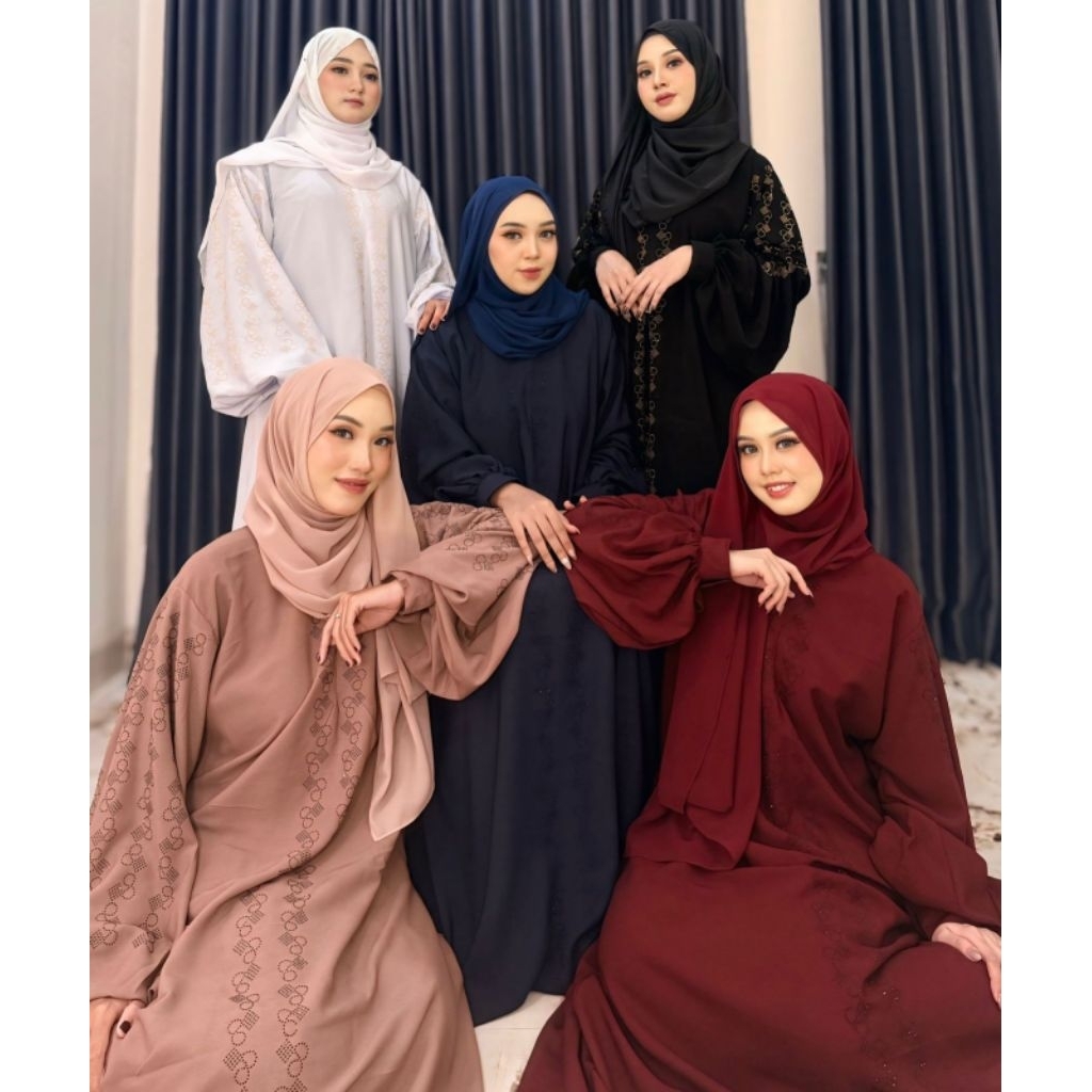MATA ABAYA RUFFAH BALLOON SLEEVE CUFF COMBINATION OF ROSE GOLD EYES JETBLACK MATERIAL ALKHATIB COLLE