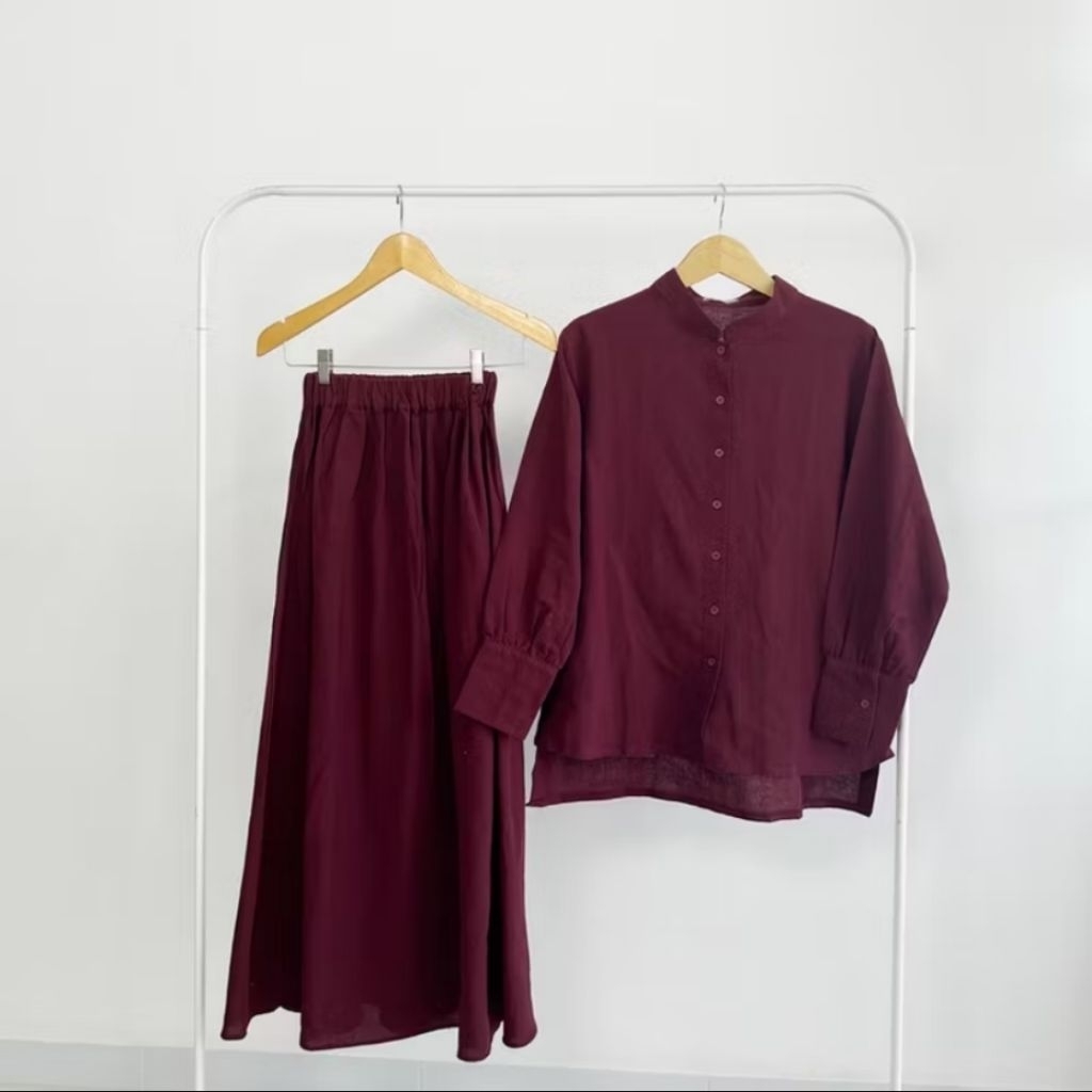 Eunbi Linen One Set All Size by Yeppuoutfit - Burgundy
