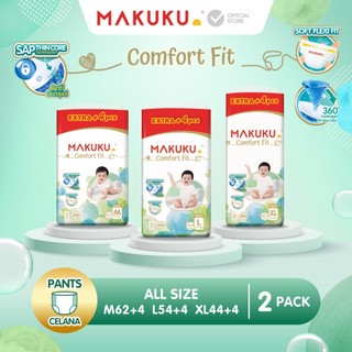 [2 PACK] Makuku SAP Diapers Comfort Fit 3.0 Plus Extra Jumbo +4 Pack Celana / Pants Popok Bayi M62+4 / L54+4 / XL44+4