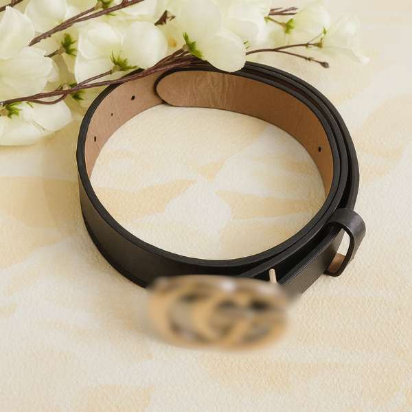 FB02 เข็มขัดสายเข็มขัดสายหนังสีดําแฟชั่นสตรี