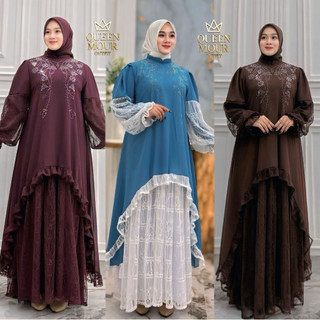 Shafira Dress Kondangan Outfit Lebaran Wanita Mewah Elegan Bahan Seruty Mix Cantily Sworoski S M XXL