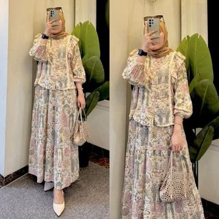 ZAYNA NIA SET RAYON ROK MIX RENDA BUSUI FRIENDLY // SETELAN ROK RAYON // ONE SET RENDA RAYON // SETELAN WANITA MOTIF // RAYON // SET MUSLIMAH // SET WANITA LENGAN PANJNAG OOTD FASHION WANITA // SET MOTIF TERBARU RAYON//DEGOSFASHION