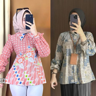 baju batik wanita atasan blouse bluss sopal ASJ SA batik kantor baju atasan kuliah dan pelajar abg dan remaja