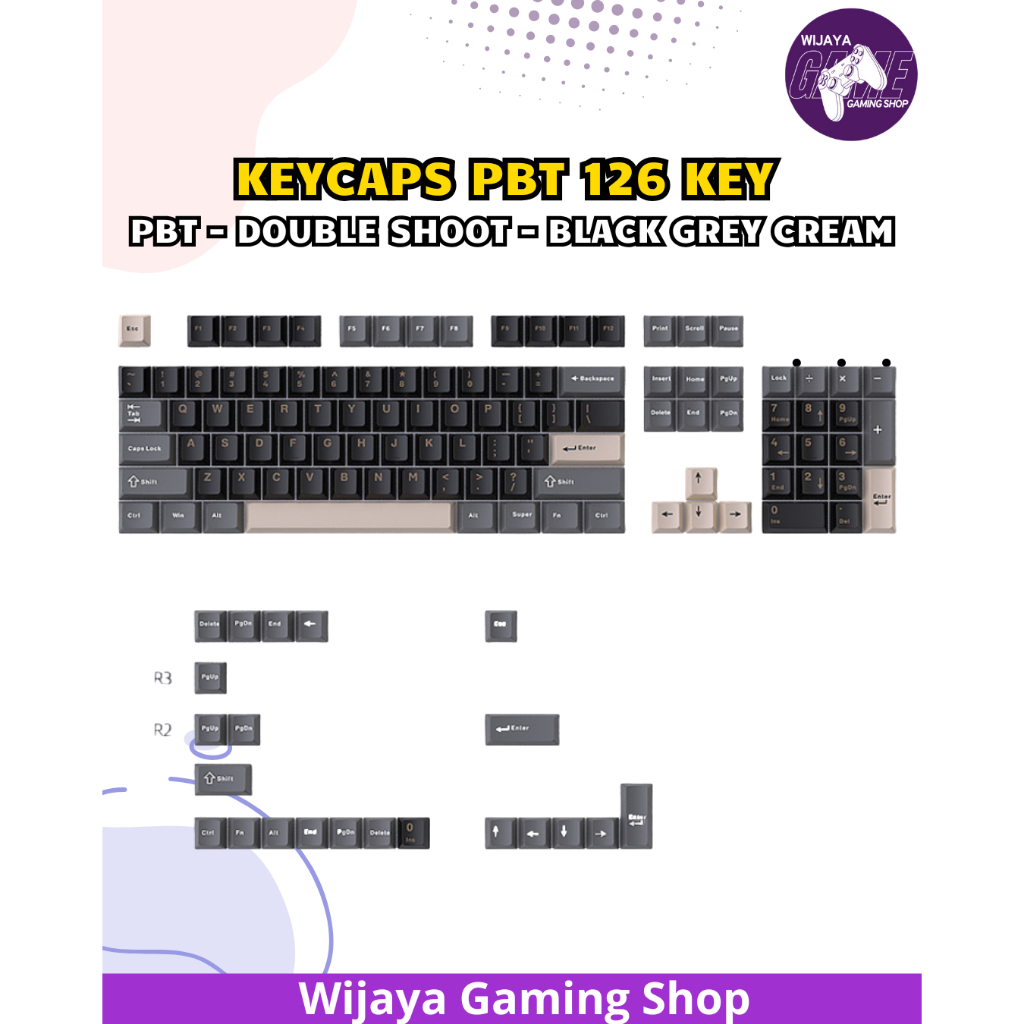Keycaps PBT Doubleshot 126 คีย์โปรไฟล์ OEM BlackGreyCream Keycaps คีย์บอร์ดแบบกลไก MX