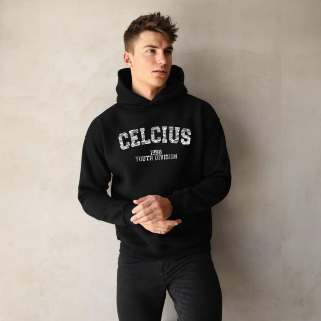 HOODIE CELCIUS BLACK GREY CAMOUFLAGE ARMY SWETER DISTRO UNISEX