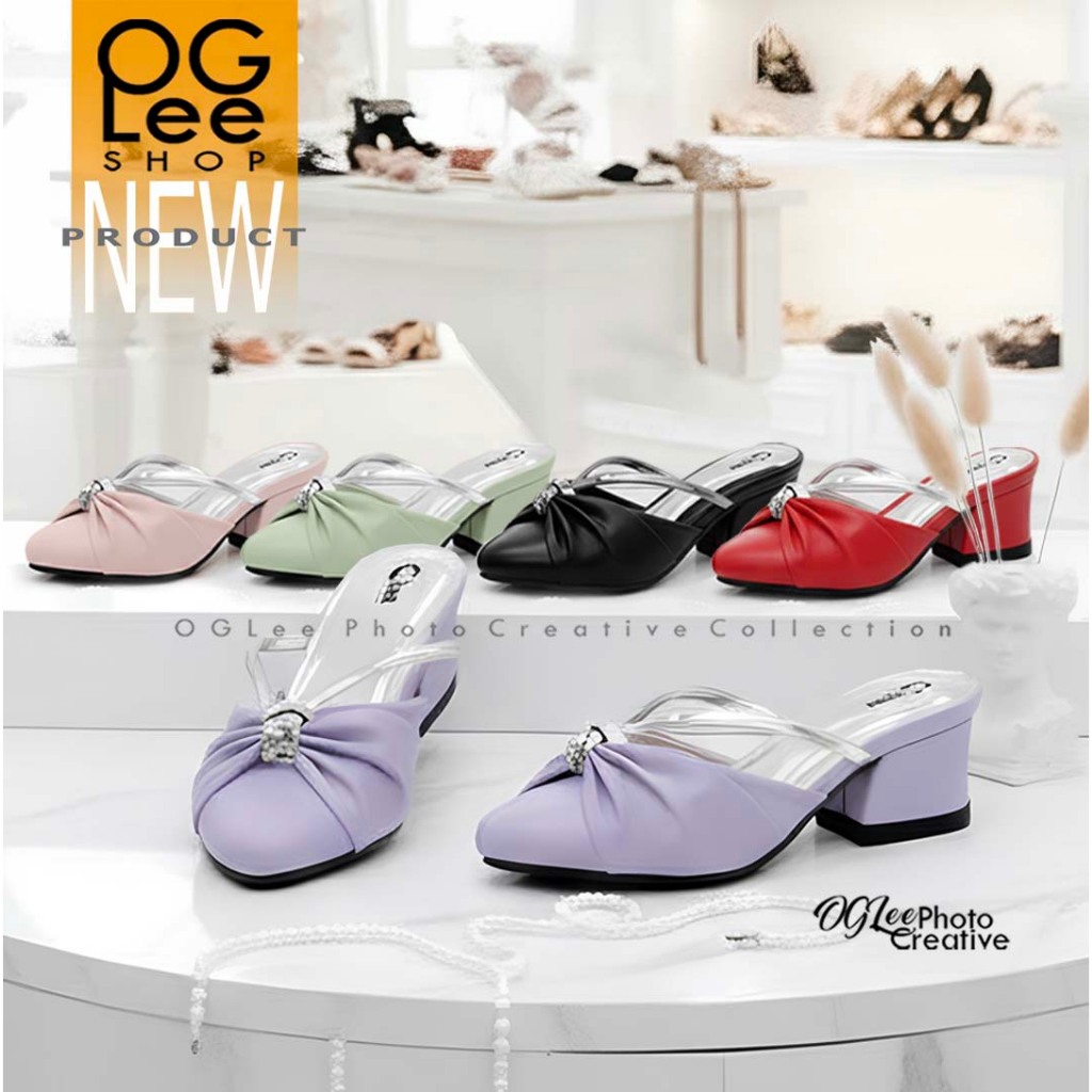 รองเท้าแตะเด็กล่าสุด OGLee Shop รองเท้าแตะเด็กผู้หญิงพร้อมรองเท้าส้นสูง 3 ซม. และสายรัดย่นเคลือบเงา