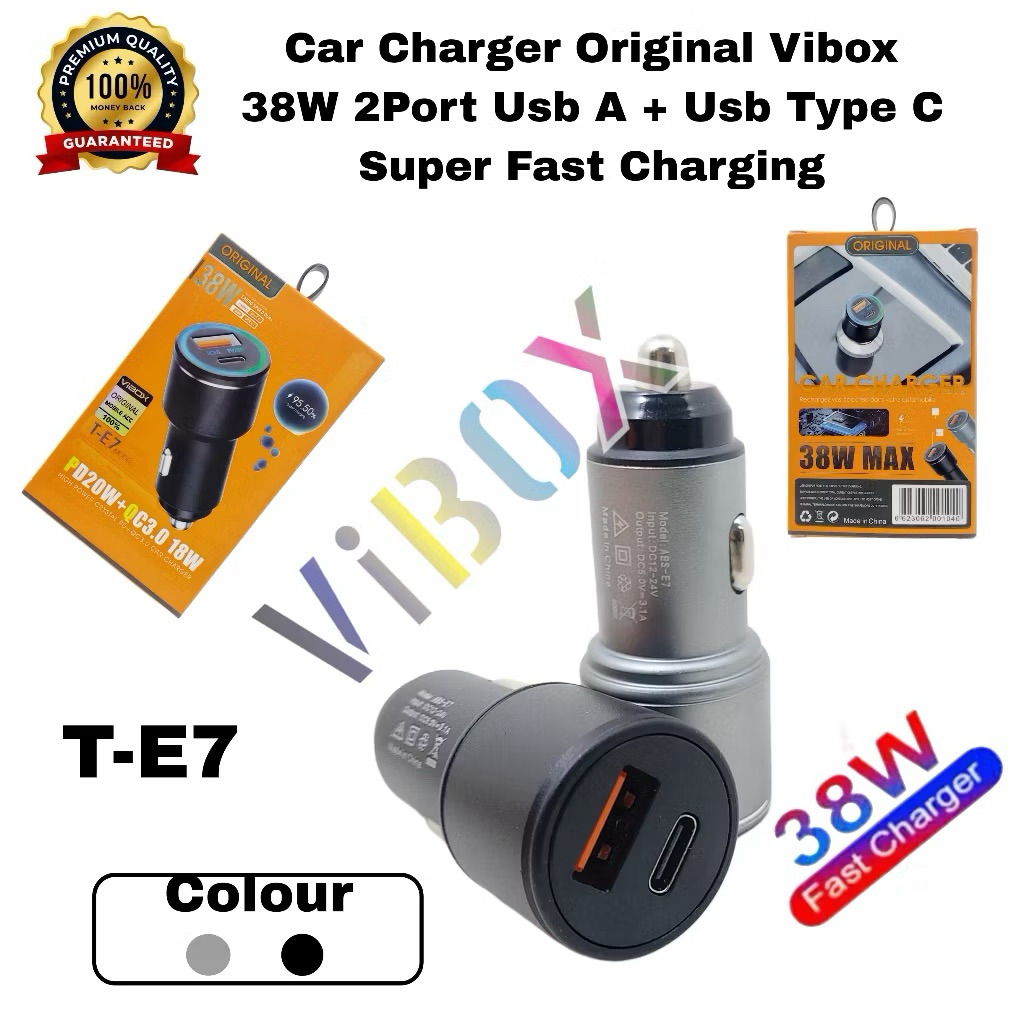 T-E7 LED LIGHT 38W USB-A + Type-C Car Saver PD30 QC3.0 Fast Charging TE7 รถอะแดปเตอร์ชาร์จ
