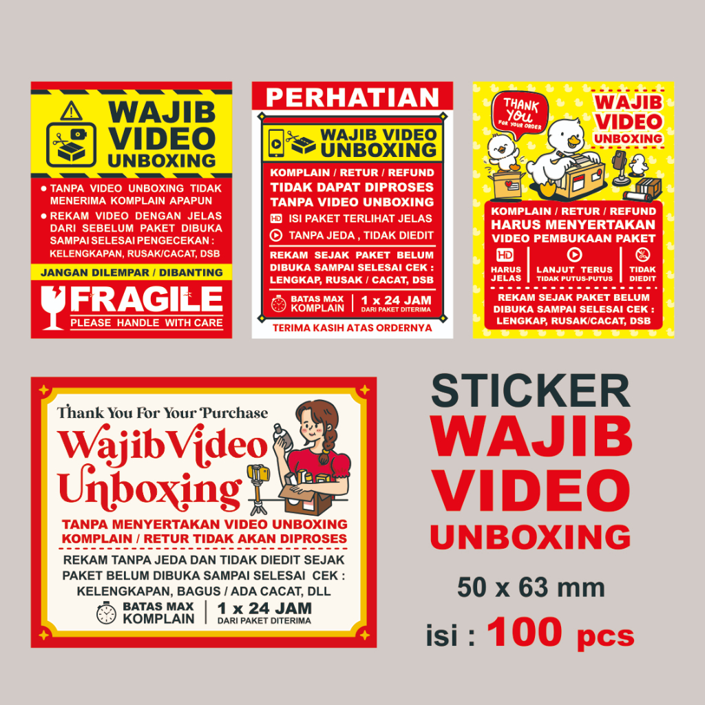 สติ๊กเกอร์ UNBOXING VIDEO MANDATORY (100 ชิ้น) สหราชอาณาจักร 5 x 6.3 ซม