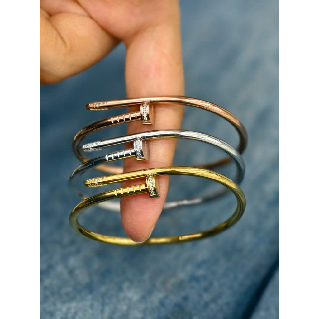 BS271 Slim Nail Bracelet (บาง) 316L Titanium Steel Gem Anti-Rust