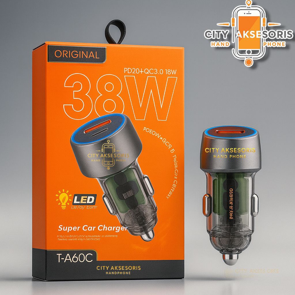 [T-A60C] Super CAR Charger PD 38W USB-A + USB-C จอแสดงผล LED Light Saver CAR PD20W + Power Quick Cha