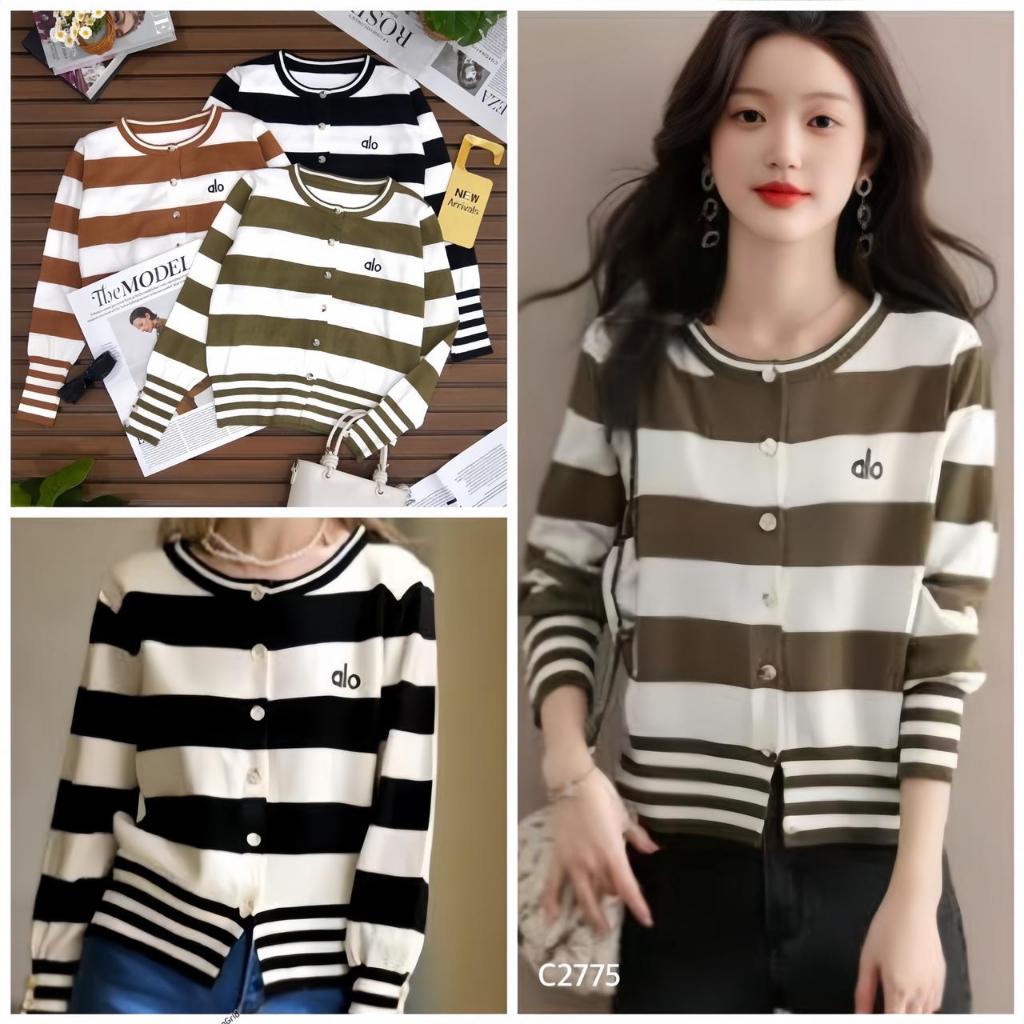 WOMENS KNIT CARDIGAN TOP C2775-82 C2775 PREMIUM STRIPED LATEST FASHIONABLE