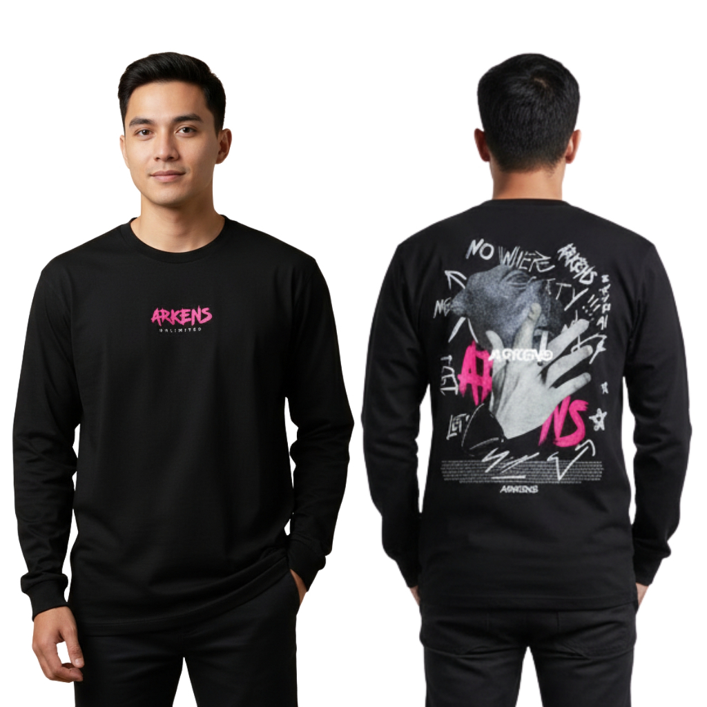ARKENS EMOTION LONG เสื้อยืดสีดํา / LONGSLEEVE EMOTION I BLACK COTTON COMBED 24S