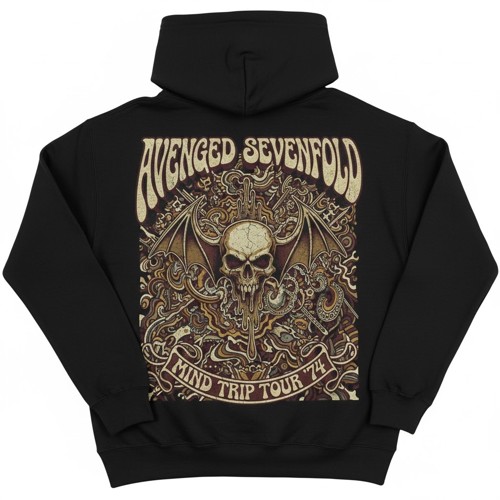 เสื้อฮู้ด Avenged Sevenfold | A7X Mind Trip Tour 74 Deathbat สีดํา พรีเมี่ยม | เสื้อแจ็คเก็ตวงโลหะ D