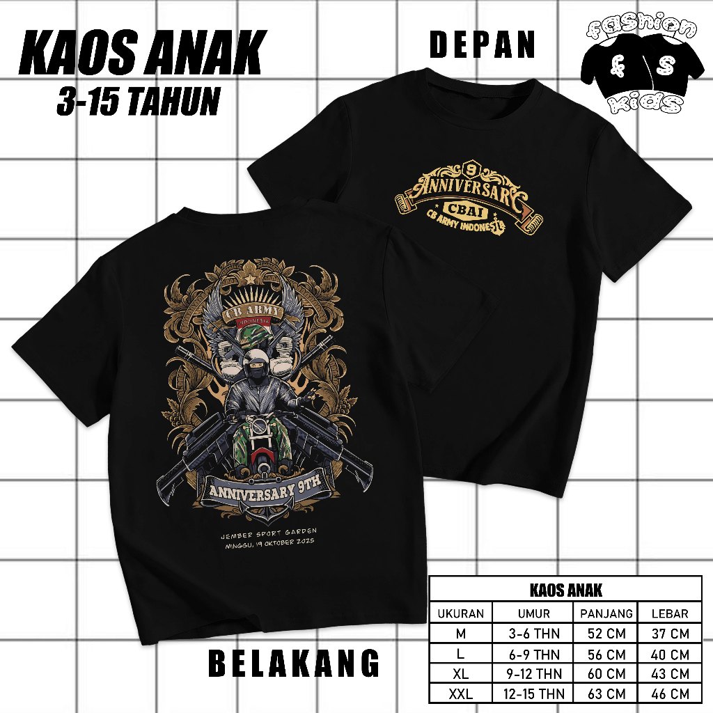 เสื้อยืดเด็ก Anniversary 9th CB Army & CB RPM Jember เสื้อยืด Anniversary 9th CB Army & CB RPM Jembe