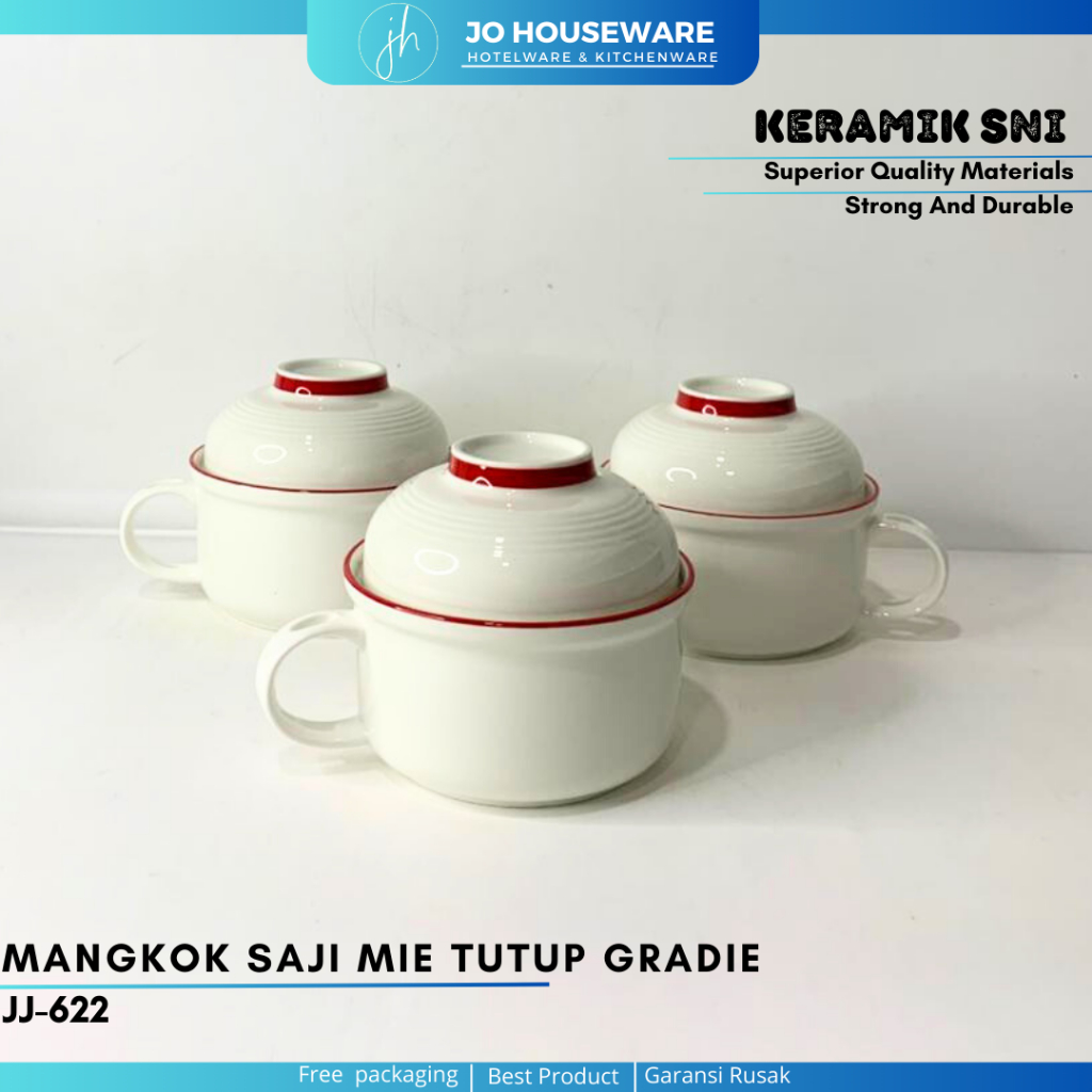 ชามบะหมี่กึ่งสําเร็จรูปพร้อมฝาปิดและด้ามจับเซรามิกพรีเมี่ยมเส้นผ่านศูนย์กลาง 15 ซม./Mangkok Ramen Gr