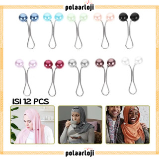 PA 12 PCS Klip Hijab Turki Bros Dagu Mutiara Pearl Jepit Hijab Brooch Pin Klip Tuspin Tusuk Jilbab SS313