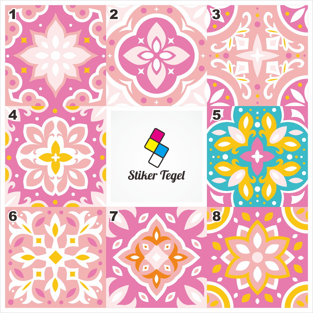 ST - ใหม่ 4 PINK MOTIF TILE STICKER / FLOOR STICKER / เซรามิก / ผนังห้องอาบน้ํา / CUSTOMIZED