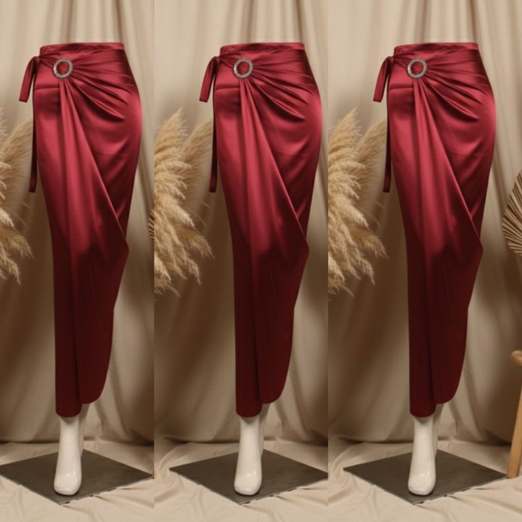 พิเศษ!!Maroon Velvet Satin Wrap Skirt/Satin Wrap Skirt/Satin Kebaya Skirt Bottom
