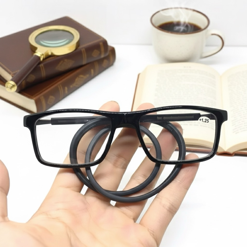 ELDORA / สร้อยคอแว่นอ่านหนังสือ กรอบสายยืดหยุ่นพร้อมเลนส์แม่เหล็ก +1.00 ถึง + 3.00 FK839DT