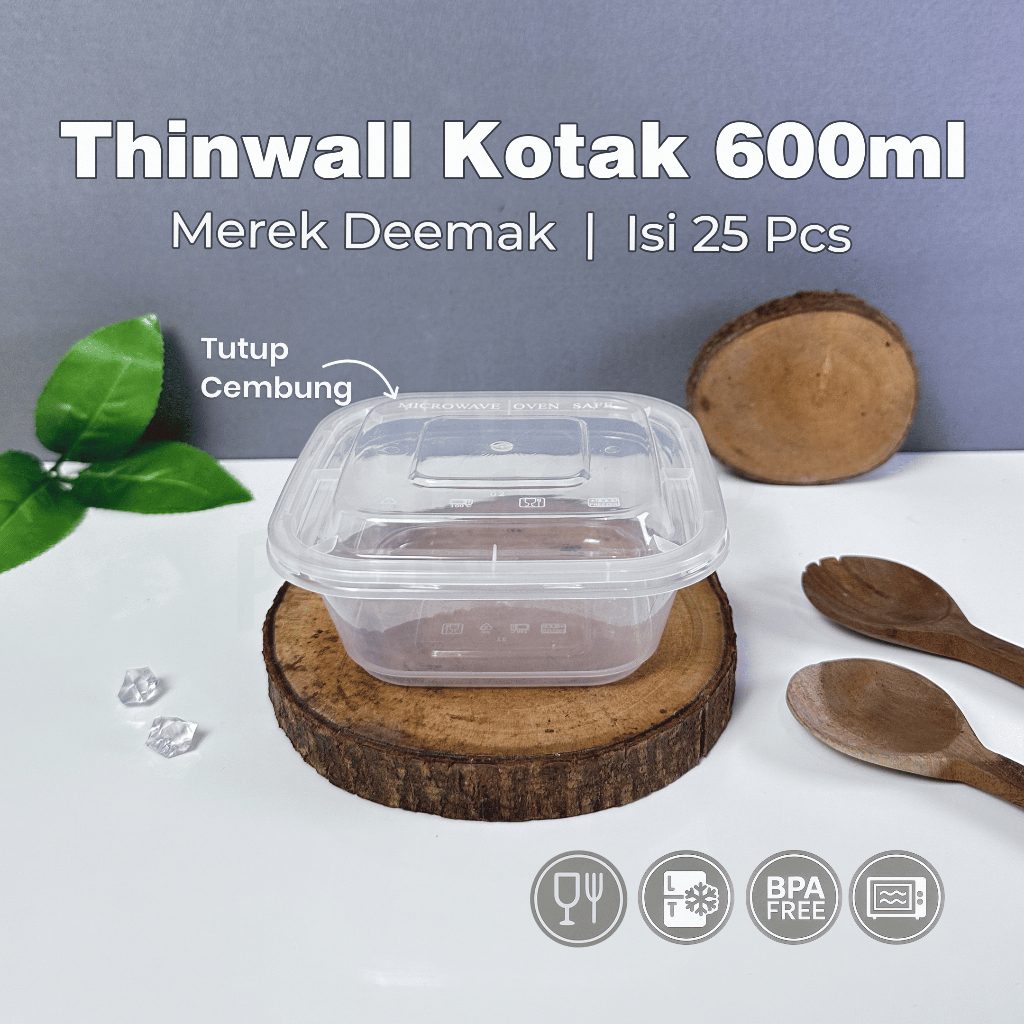 [25PCS] Thinwall DM Box 600 ml / Shatterproof / DeMak / Square / Plastic Lunch Box / SQ