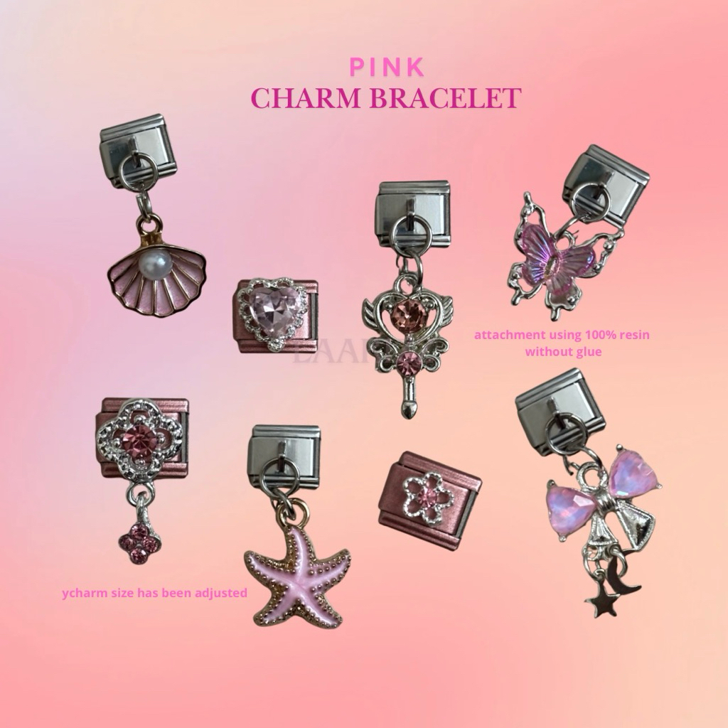 พรีเมี่ยม ITALIAN CHARM BRACELET (สีชมพู MAUVE/PINK ROSE)