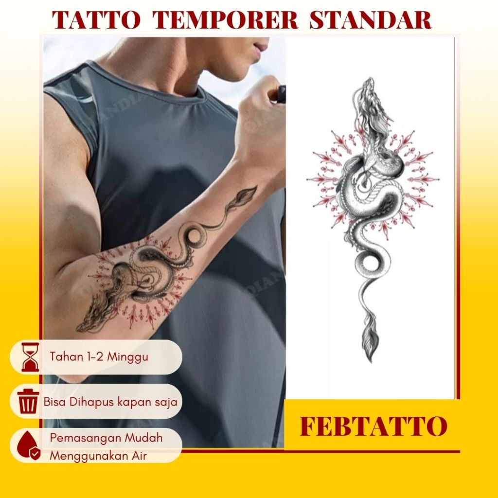 รอยสักชั่วคราวขนาด 21cmx11cm Aesthetic Tattoo Motif ชั่วคราว Tattoo สติกเกอร์ฮาลาลขายส่ง Snake Motif