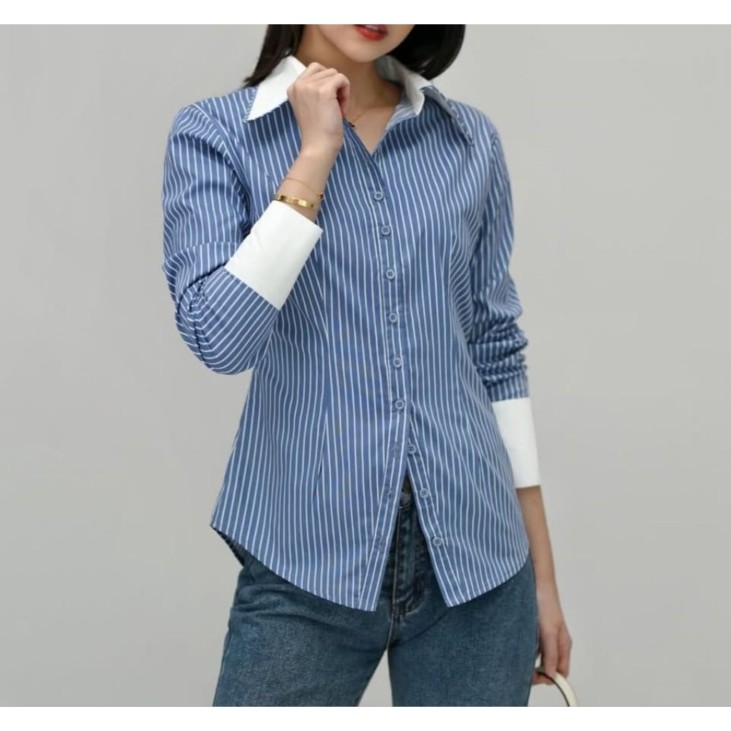 KEMEJA KATUN LOLITA BLOUSE COTTON STRIPE เสื้อท็อปผู้หญิงเกาหลี