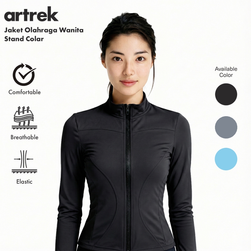 Artrek เสื้อแจ็คเก็ตกีฬาผู้หญิง Stand Collar anti UV UPF 50+ แขนยาวสําหรับเล่นโยคะ/ฟิตเนส