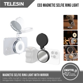 TELESIN C03 Magnetic Selfie Ring Light Tri Color Lampu Selfie Halo Magsafe with Mirror for Smartphone Rechargeable S5-BGD-01 / S5-BGD-07
