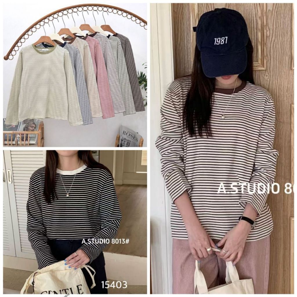 เสื้อยืดผู้หญิง TOP 15403 8013 LATEST PREMIUM STRIPED FASHIONABLE