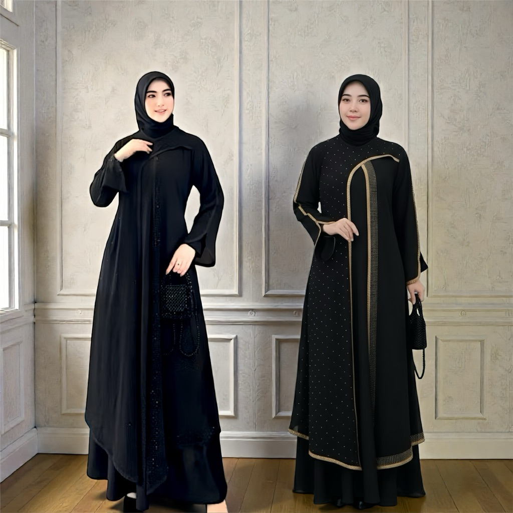 BLACK ABAYA GAMIS TURKEY ABAYA CROSS SEQUINS