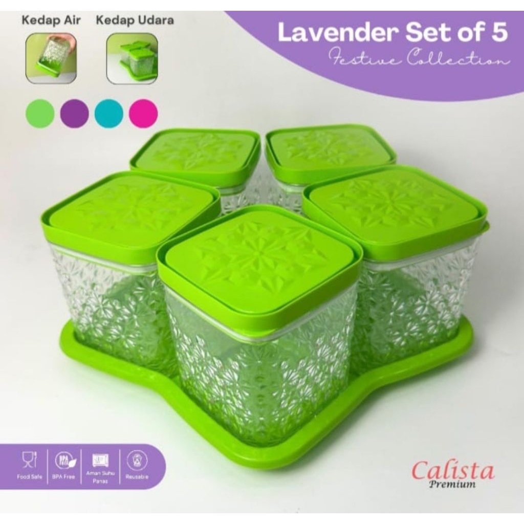 [ CALISTA ] 5 ชิ้น LAVENDER CLEAR ACRYLIC JARS + TRAY DRY CAKE JARS EID JARS