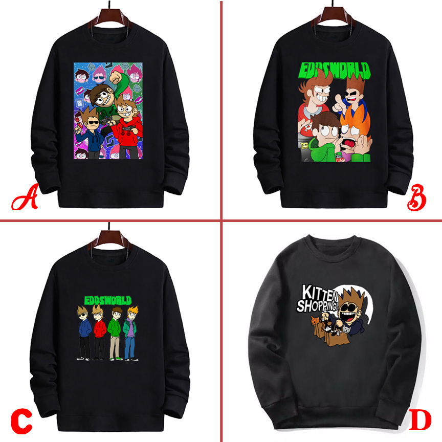 Eddsworld Kitten Shopping Crewneck เสื้อสเวตเตอร์ผ้าฝ้ายวัสดุขนแกะ